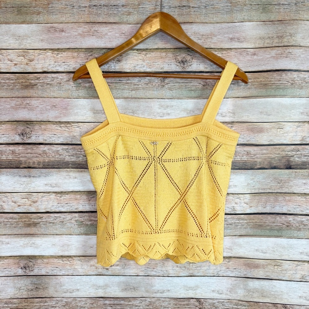 St. John Sport Women's Yellow 100% Wool Scalloped Hem Crochet Shell Tank Medium - Picture 5 of 8